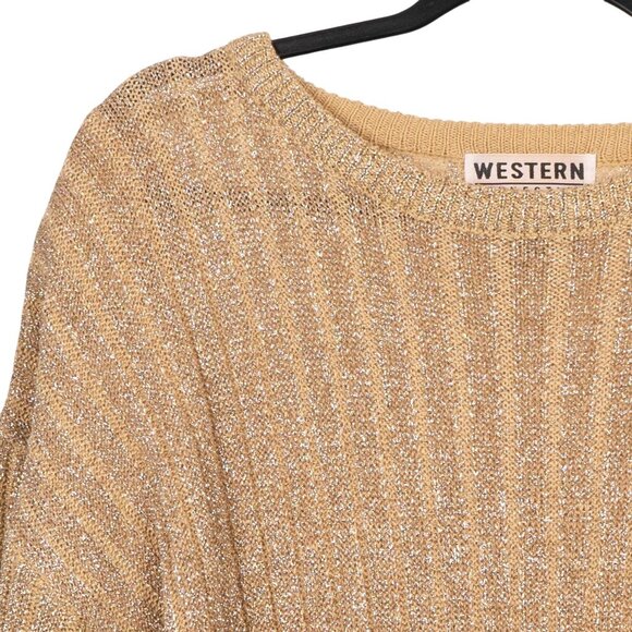 Gold Metallic VTG Sweater L Stretch Long Tunic New Years Eve Sparkle Party Crew - Picture 2 of 5